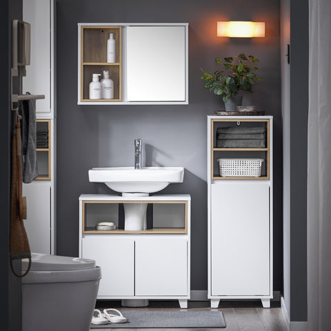 SoBuy BZR146-W Badkamerkast met wasmand Opbergmeubel badkamer