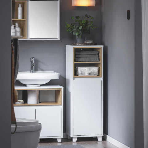 SoBuy BZR146-W Badkamerkast met wasmand Opbergmeubel badkamer