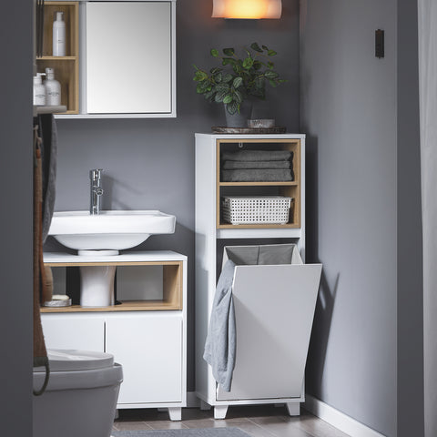 SoBuy BZR146-W Badkamerkast met wasmand Opbergmeubel badkamer