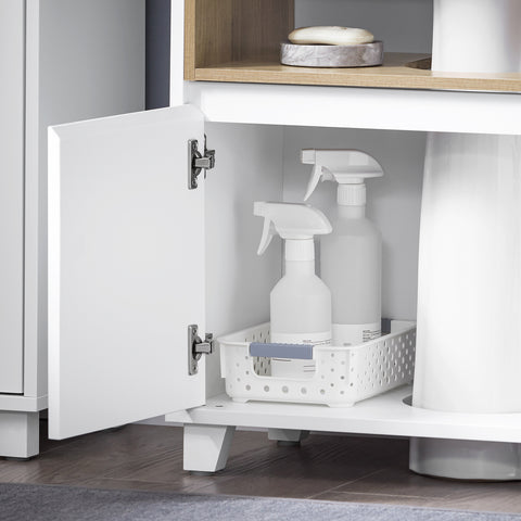 SoBuy BZR148-W Onderkast wastafel voor badkamer, wastafelonderkast met 2 deuren, opbergkast, keukenspoelbak