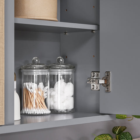 SoBuy BZR149-DG Wandkast met spiegel voor badkamer, hangende opbergkast, hoge badkamerkast met deur en 2 open vakken, 60 x 20 x 45 cm