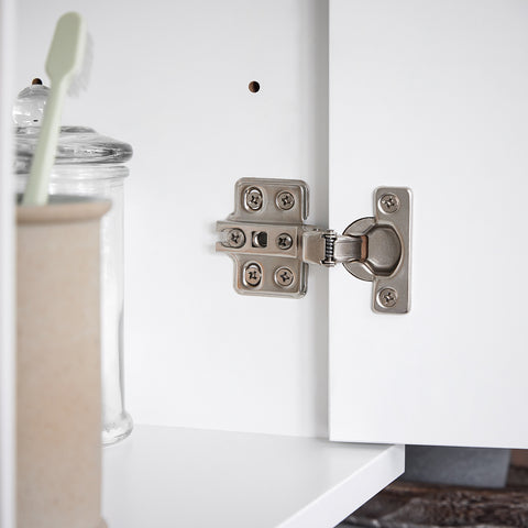 SoBuy BZR149-W Wandkast met spiegel voor badkamer, hangende opbergkast, hoge badkamerkast met deur en 2 open vakken