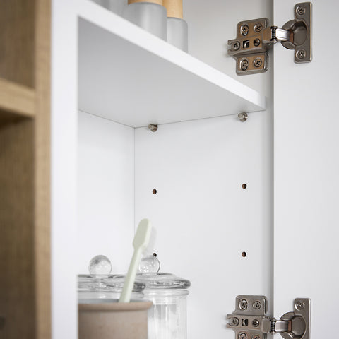 SoBuy BZR149-W Wandkast met spiegel voor badkamer, hangende opbergkast, hoge badkamerkast met deur en 2 open vakken