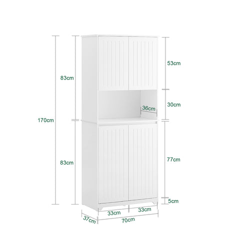 SoBuy BZR150-W Hoge badkamerkast met waszak, badkamerkast met deuren, 2 afneembare wasmanden, verstelbare planken, vakken
