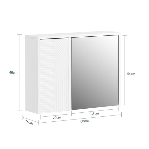 SoBuy BZR153-W Wandkast met spiegel, opbergkast, hoge kast met 2 deuren, verstelbare planken, 60x15x46 cm