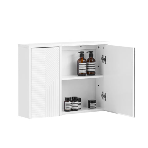 SoBuy BZR153-W Wandkast met spiegel, opbergkast, hoge kast met 2 deuren, verstelbare planken, 60x15x46 cm