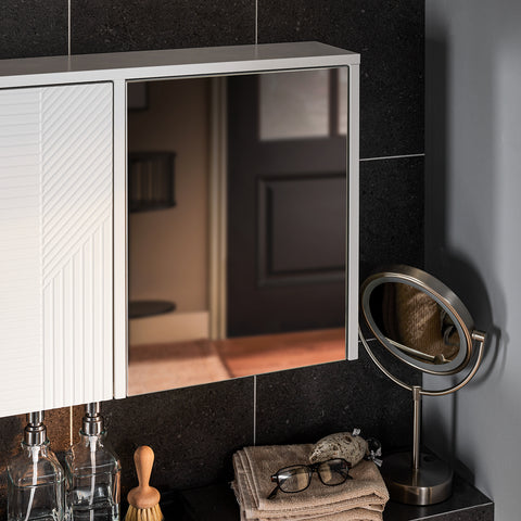 SoBuy BZR153-W Wandkast met spiegel, opbergkast, hoge kast met 2 deuren, verstelbare planken, 60x15x46 cm