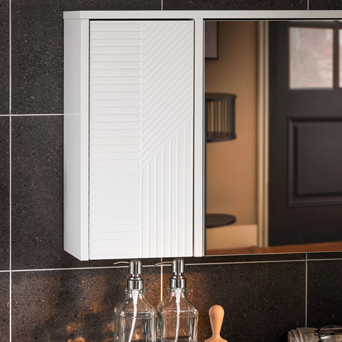 SoBuy BZR153-W Wandkast met spiegel, opbergkast, hoge kast met 2 deuren, verstelbare planken, 60x15x46 cm