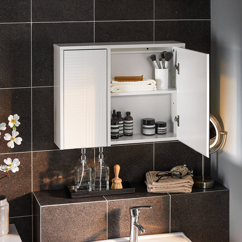 SoBuy BZR153-W Wandkast met spiegel, opbergkast, hoge kast met 2 deuren, verstelbare planken, 60x15x46 cm