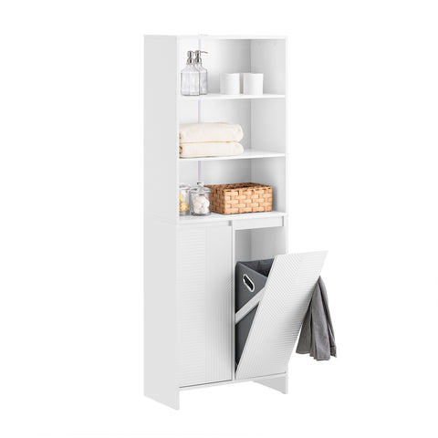 SoBuy BZR155-W Hoge kast, badkamerkast, met waszak, badkamerkast, badkamermeubel, wit (b x h x d), ca. 60 x 170 x 30 cm