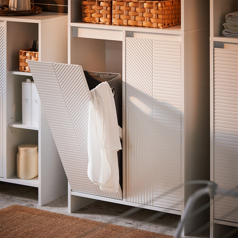 SoBuy BZR155-W Hoge kast, badkamerkast, met waszak, badkamerkast, badkamermeubel, wit (b x h x d), ca. 60 x 170 x 30 cm