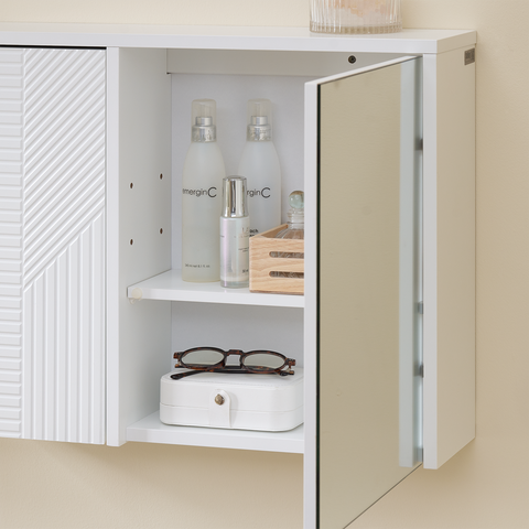 SoBuy BZR153-W Wandkast met spiegel, opbergkast, hoge kast met 2 deuren, verstelbare planken, 60x15x46 cm