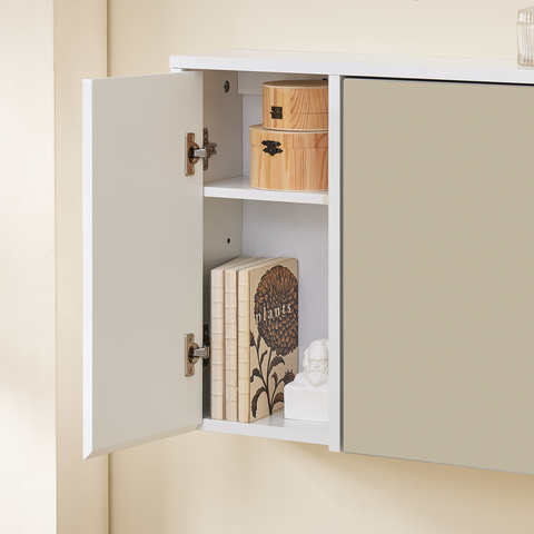 SoBuy BZR153-W Wandkast met spiegel, opbergkast, hoge kast met 2 deuren, verstelbare planken, 60x15x46 cm
