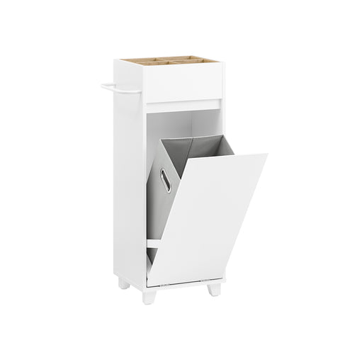 SoBuy BZR159-W Waskast, onderkast voor badkamer, wasmand, opbergkast met 4 kleine open vakken en 1 afneembare wasmand