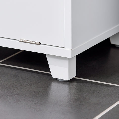 SoBuy BZR159-W Waskast, onderkast voor badkamer, wasmand, opbergkast met 4 kleine open vakken en 1 afneembare wasmand