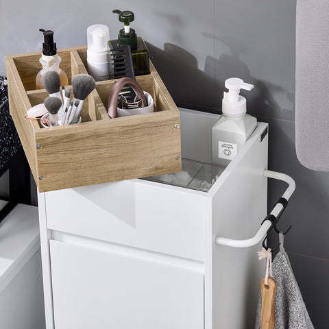 SoBuy BZR159-W Waskast, onderkast voor badkamer, wasmand, opbergkast met 4 kleine open vakken en 1 afneembare wasmand