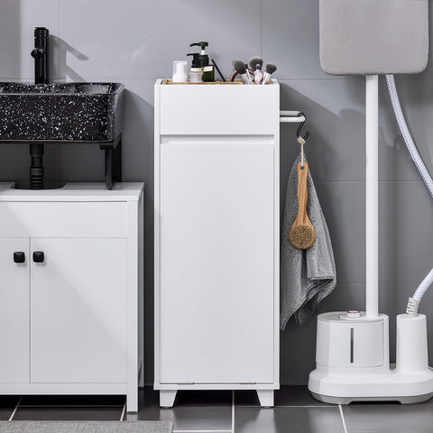 SoBuy BZR159-W Waskast, onderkast voor badkamer, wasmand, opbergkast met 4 kleine open vakken en 1 afneembare wasmand