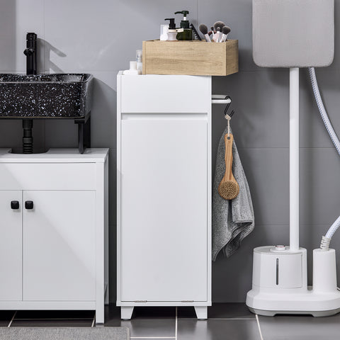 SoBuy BZR159-W Waskast, onderkast voor badkamer, wasmand, opbergkast met 4 kleine open vakken en 1 afneembare wasmand