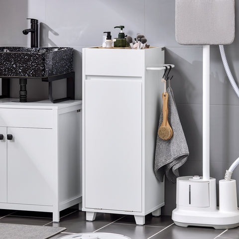 SoBuy BZR159-W Waskast, onderkast voor badkamer, wasmand, opbergkast met 4 kleine open vakken en 1 afneembare wasmand