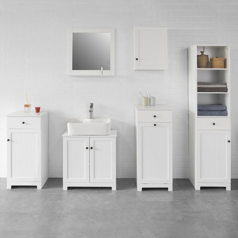 SoBuy BZR17-W Badkamerkast Hoge kast voor in de badkamer Badkamermeubel Opbergruimte Wit