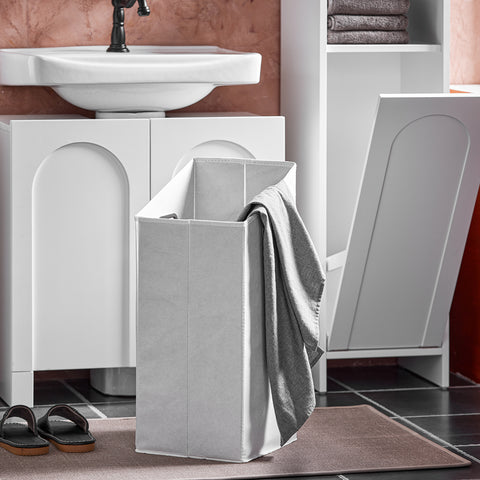 SoBuy BZR161-W Droogkast met uitklapbare waszak wasverzamelaar wasmand wasmand waskast badkamerkast wit BHT ca. 30x97x30cm