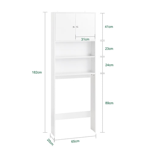SoBuy BZR165-W Wasmachinemeubel, meubel, opbergrekken boven machine, kast voor wasmachine, 2 deuren en 2 open planken