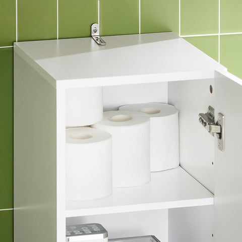 SoBuy BZR166-W Hoge kast met 2 deuren en 6 compartimenten opbergkast voor badkamer badkamerkast met open vakken smalle badkamerkast