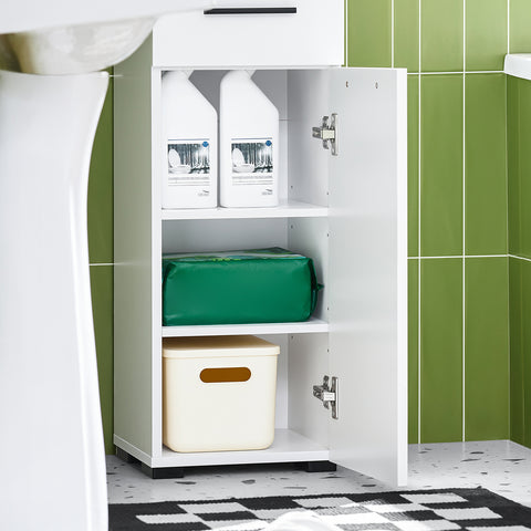 SoBuy BZR166-W Hoge kast met 2 deuren en 6 compartimenten opbergkast voor badkamer badkamerkast met open vakken smalle badkamerkast