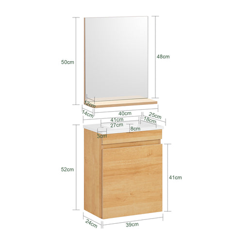 SoBuy BZR169-set Hangkast voor wastafel met spiegel, wastafelmeubel met spiegel, wastafelset van keramiek met spiegel