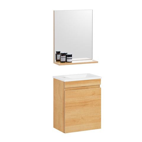 SoBuy BZR169-set Hangkast voor wastafel met spiegel, wastafelmeubel met spiegel, wastafelset van keramiek met spiegel