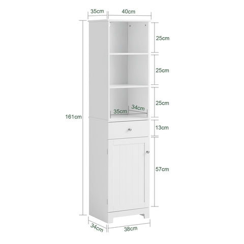 SoBuy BZR17-W Badkamerkast Hoge kast voor in de badkamer Badkamermeubel Opbergruimte Wit