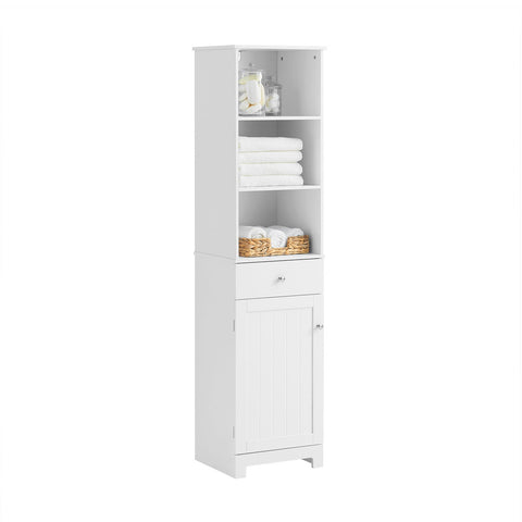 SoBuy BZR17-W Badkamerkast Hoge kast voor in de badkamer Badkamermeubel Opbergruimte Wit