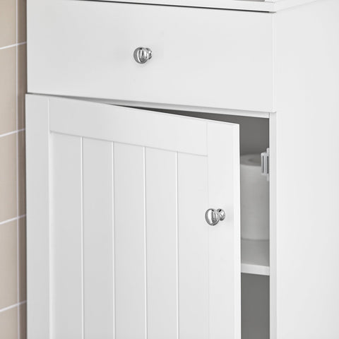 SoBuy BZR17-W Badkamerkast Hoge kast voor in de badkamer Badkamermeubel Opbergruimte Wit