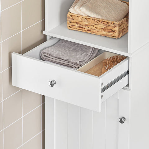 SoBuy BZR17-W Badkamerkast Hoge kast voor in de badkamer Badkamermeubel Opbergruimte Wit