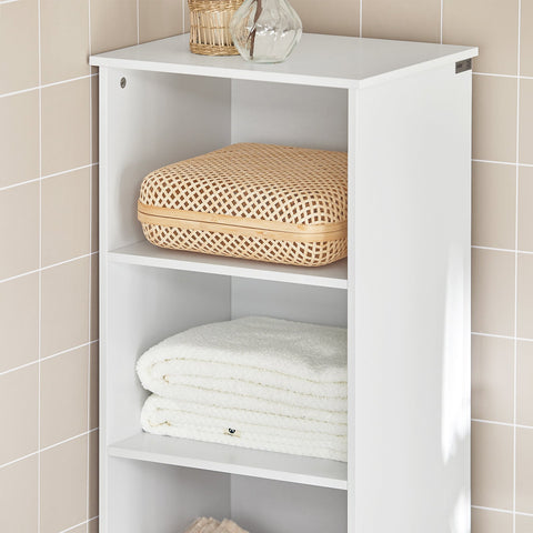 SoBuy BZR17-W Badkamerkast Hoge kast voor in de badkamer Badkamermeubel Opbergruimte Wit