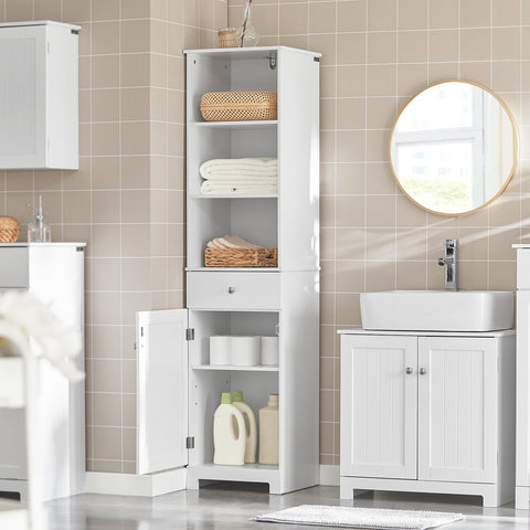 SoBuy BZR17-W Badkamerkast Hoge kast voor in de badkamer Badkamermeubel Opbergruimte Wit