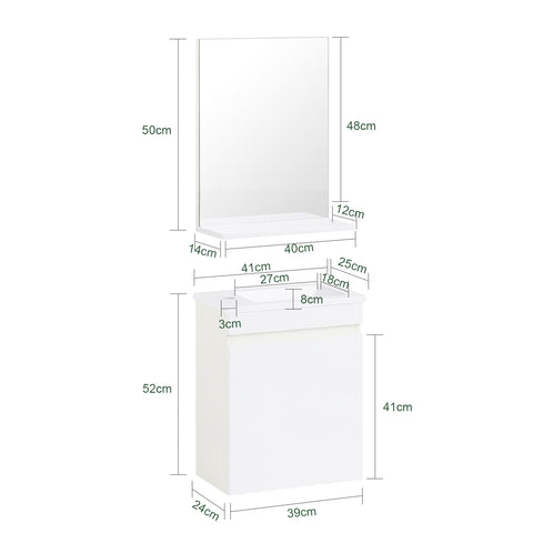 SoBuy BZR170-SET Wastafelonderkast smal badkamermeubel set wandspiegel badkamerkast wastafel wastafel met onderkast