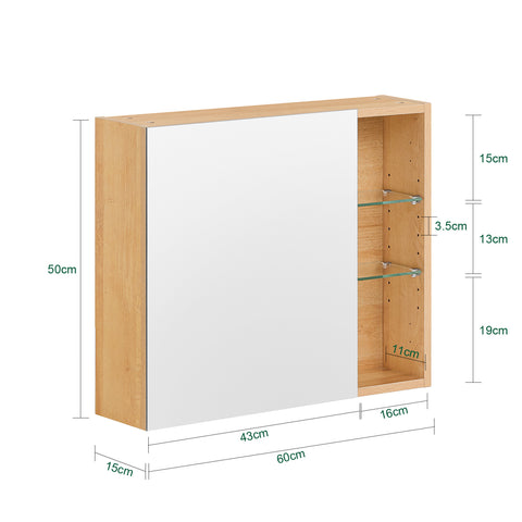 SoBuy BZR173-N Hangkast met 1 spiegeldeur, spiegelkast, opbergkast voor badkamer, badkamerkast met open vakken, badkamerkast