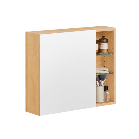 SoBuy BZR173-N Hangkast met 1 spiegeldeur, spiegelkast, opbergkast voor badkamer, badkamerkast met open vakken, badkamerkast