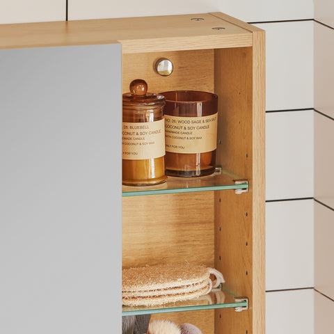 SoBuy BZR173-N Hangkast met 1 spiegeldeur, spiegelkast, opbergkast voor badkamer, badkamerkast met open vakken, badkamerkast