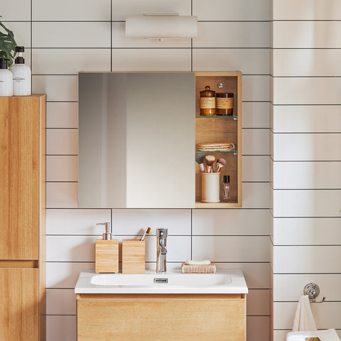 SoBuy BZR173-N Hangkast met 1 spiegeldeur, spiegelkast, opbergkast voor badkamer, badkamerkast met open vakken, badkamerkast