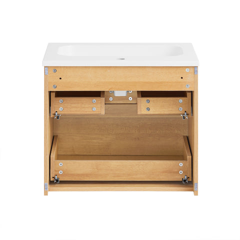 SoBuy BZR174-N Wastafelonderkast smal badkamerkast, wastafel, wastafel met onderkast, badmeubel, naturel, 61 x 54 x 46 cm