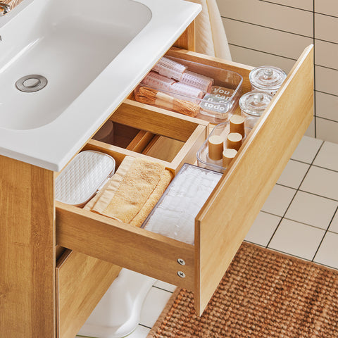 SoBuy BZR174-N Wastafelonderkast smal badkamerkast, wastafel, wastafel met onderkast, badmeubel, naturel, 61 x 54 x 46 cm