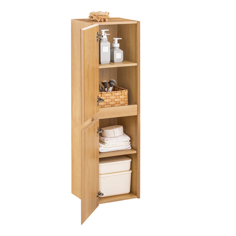 SoBuy BZR175-N Hoge kast, hangkast, opbergkast voor badkamer, smalle badkamerkast, hangend rek, naturel BHT ca. 35 x 120 x 30 cm