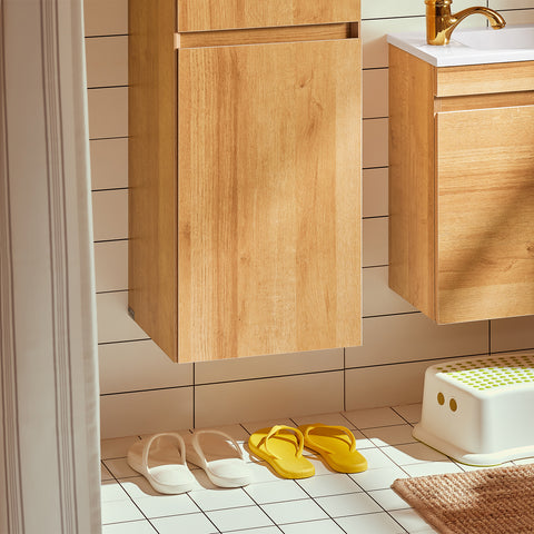 SoBuy BZR175-N Hoge kast, hangkast, opbergkast voor badkamer, smalle badkamerkast, hangend rek, naturel BHT ca. 35 x 120 x 30 cm