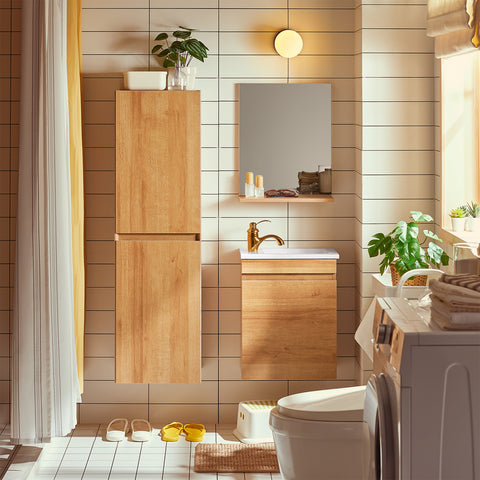 SoBuy BZR175-N Hoge kast, hangkast, opbergkast voor badkamer, smalle badkamerkast, hangend rek, naturel BHT ca. 35 x 120 x 30 cm