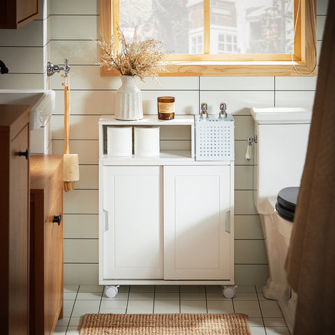 SoBuy BZR176-W nisrek 17 cm niskast met wielen keukenrek niswagen trolley smalle plank toiletpapier opslag badkamermeubel