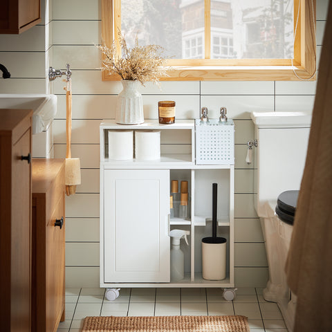 SoBuy BZR176-W nisrek 17 cm niskast met wielen keukenrek niswagen trolley smalle plank toiletpapier opslag badkamermeubel