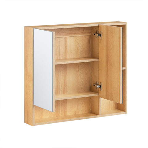 SoBuy BZR177-N Hangkast, spiegelkast, spiegel, opbergkast voor badkamer, badkamerkast met open vakken, naturel