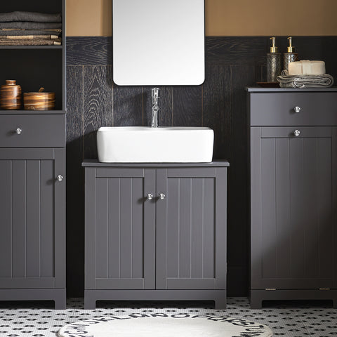 SoBuy BZR18-DG 2-laags badmeubel met 2 deuren badkamer opbergkast - W60cm x D29cm x H60cm